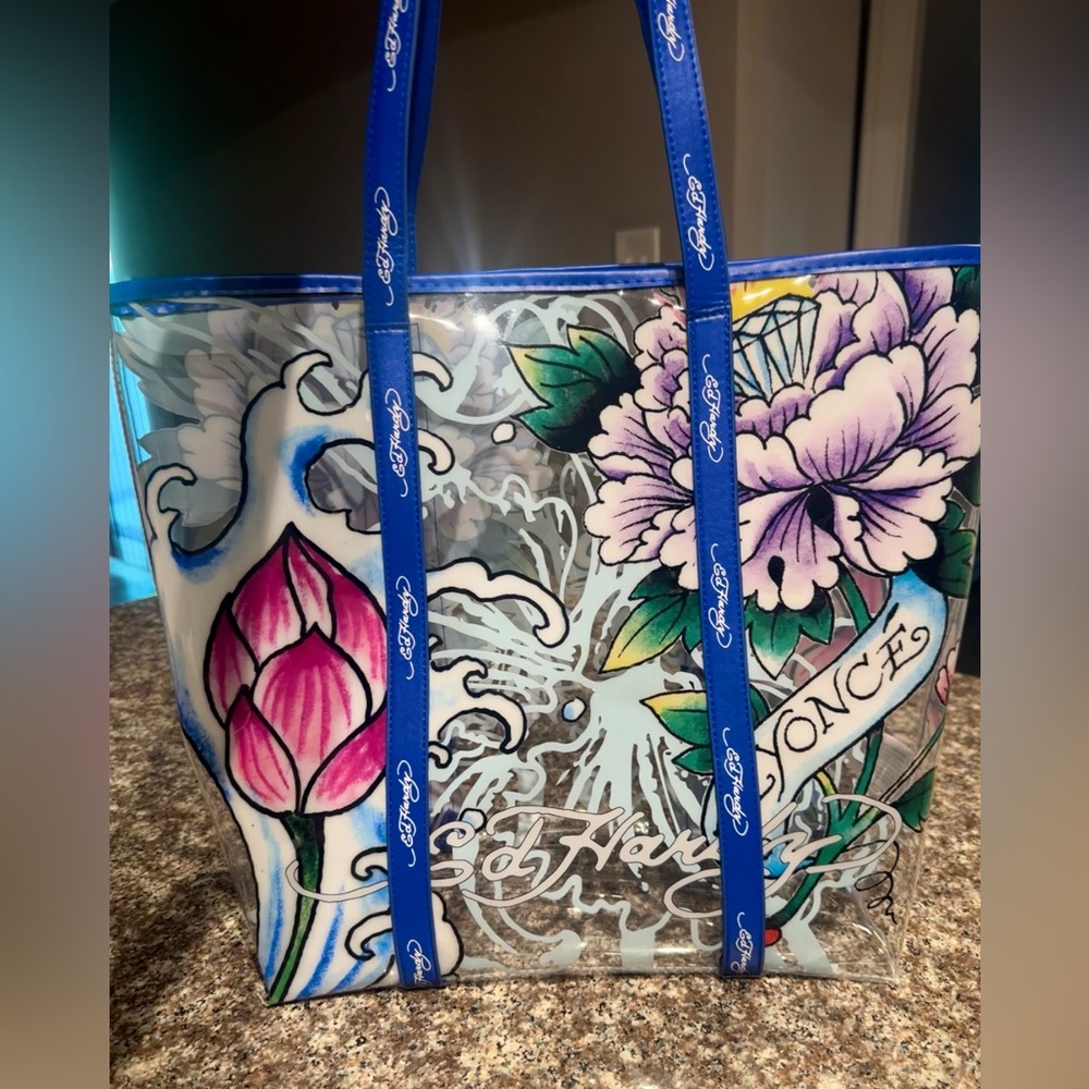 Ed Hardy SOLD OUT RETAIL $159 - NWT Lotus Flower Clear Tote Bag Y2K - Picture 2 of 4